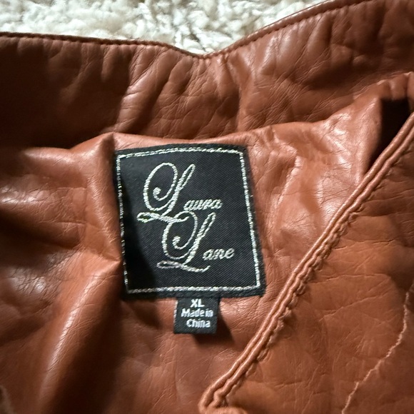 Laura Lane Brown cute fall autumn street minimalist faux leather jacket - Picture 5 of 5